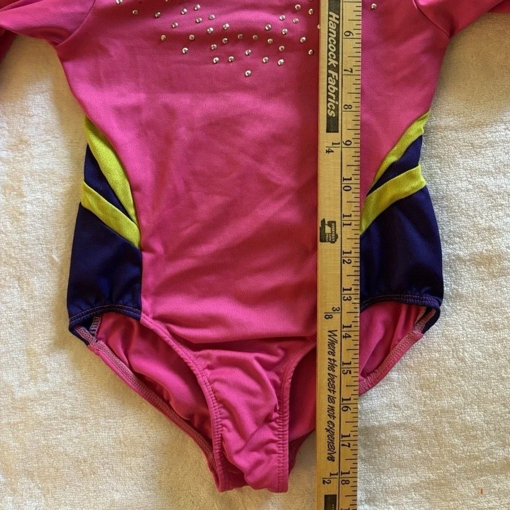 Freestyle Danskin Leotard Kids 6/6X Pink Rhinestone Long Sleeve Gymnastics Dance